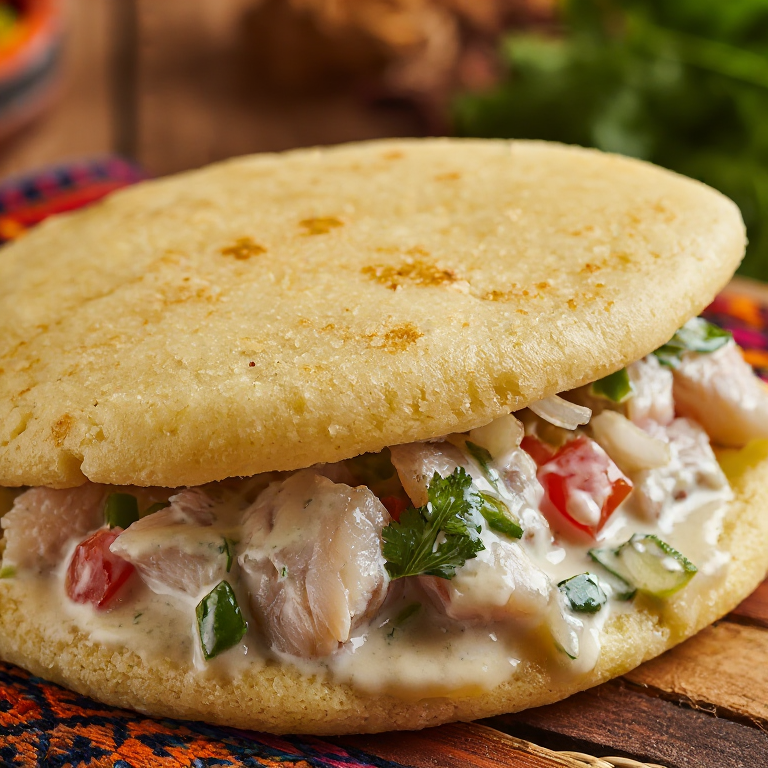 Arepa de Kokoda (Arepa Rellena con Pescado Marinado al Estilo Fiyiano)