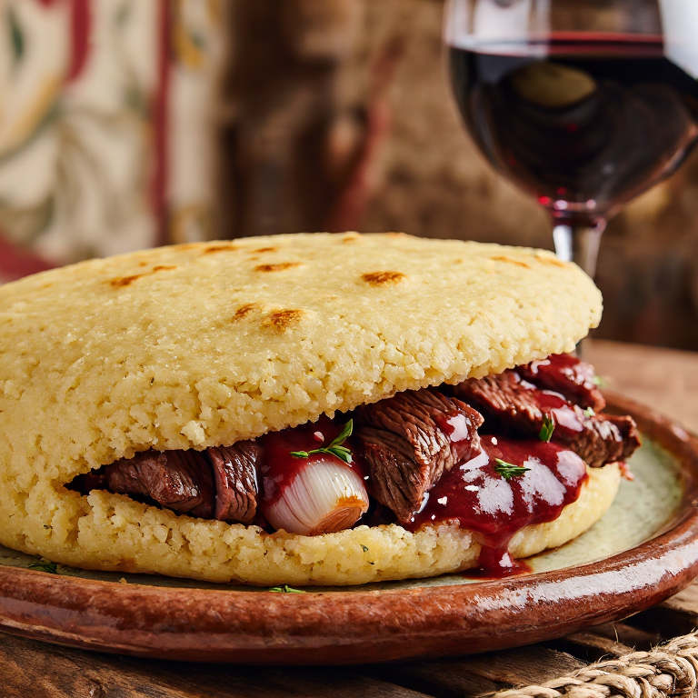 Arepa Bordelesa: Rellena de Entrecôte con Salsa de Vino Tinto