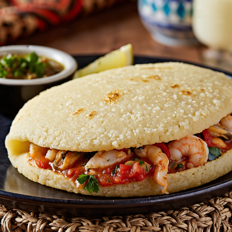 Arepa de Bouillabaisse (Arepa Rellena de Guiso de Pescado al Estilo Kerguelen)
