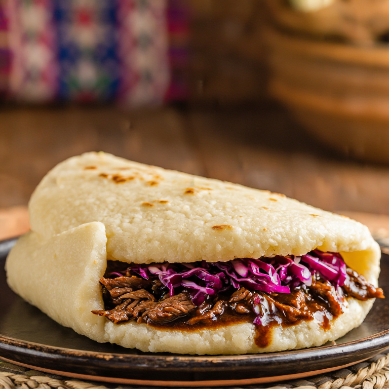 Arepa rellena de Sauerbraten al estilo de Düsseldorf