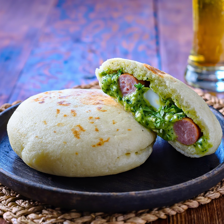 Arepa Frankfurt: Rellena de Grüne Soße, Huevo y Salchicha