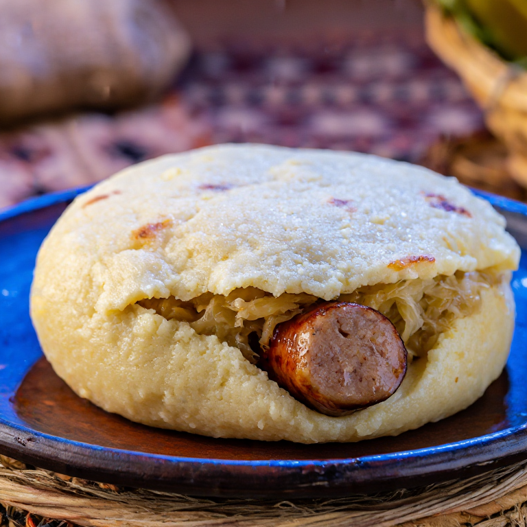 Arepa de Nuremberg: Salchicha Bratwurst y Chucrut