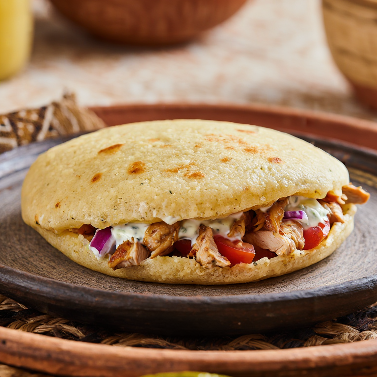 Arepa Griega con Pollo Gyros y Tzatziki