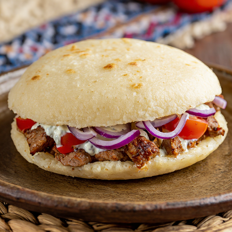 Arepa de Souvlaki Griego (Estilo Kallithéa)