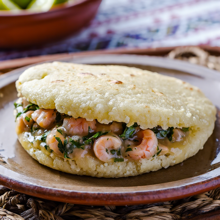 Arepa de Kakavia: Fusión Griega de Mariscos