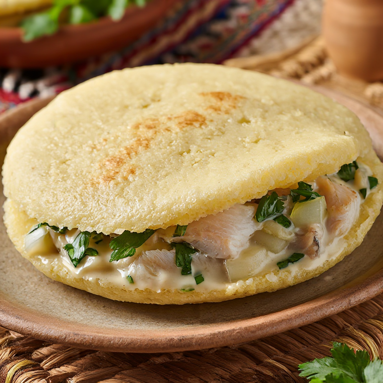 Arepa de Suaasat: Arepa Rellena de Guiso Cremoso de Bacalao y Patata