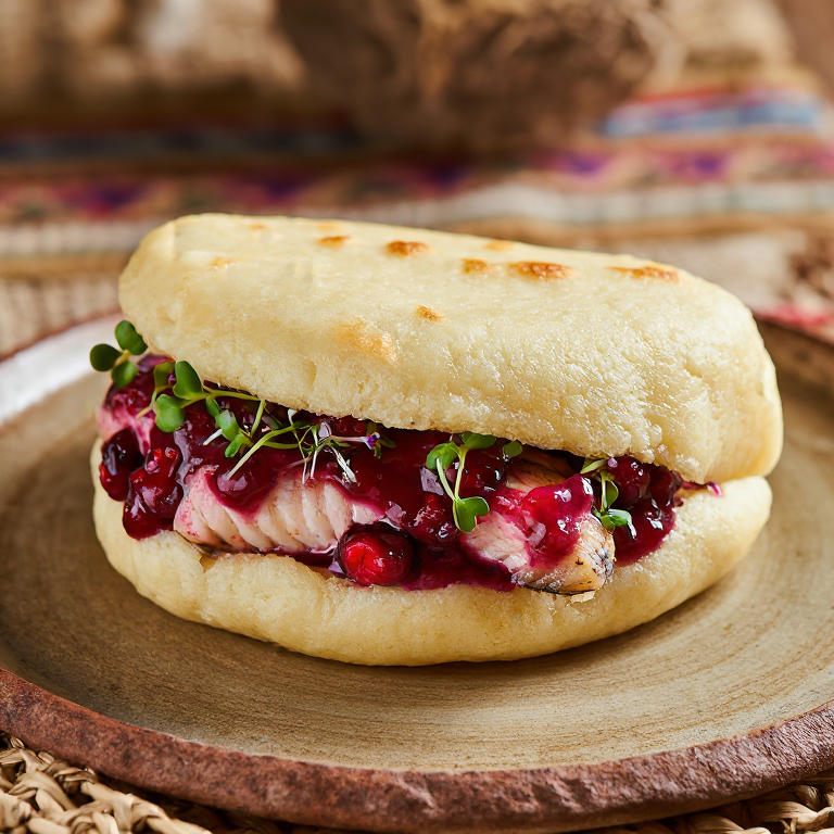 Arepa de Char Ártico con Salsa de Bayas y Hierbas Árticas