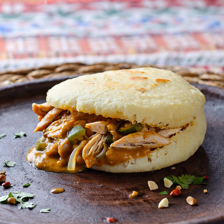 Arepa de Caldo de Mancarra (Arepa Rellena de Estofado de Pollo y Maní)