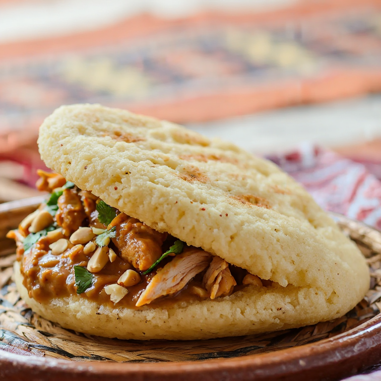 Arepa de Caldo de Mancarra (Arepa Rellena de Guiso de Maní y Pollo)