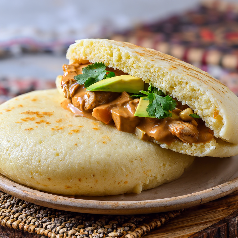 Arepa de Pollo Mafé (Guinean Peanut Stew Arepa)