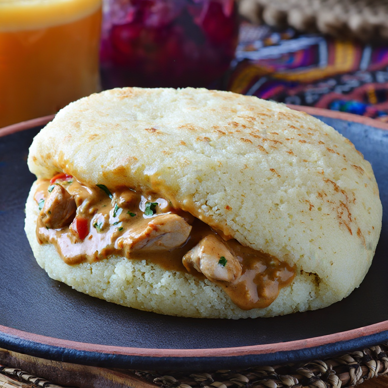 Arepa rellena de Maafe (estofado de maní guineano)