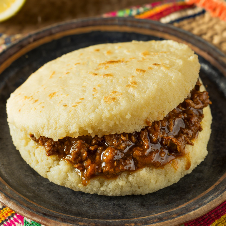 Arepa Rellena de Pepperpot Guyanés