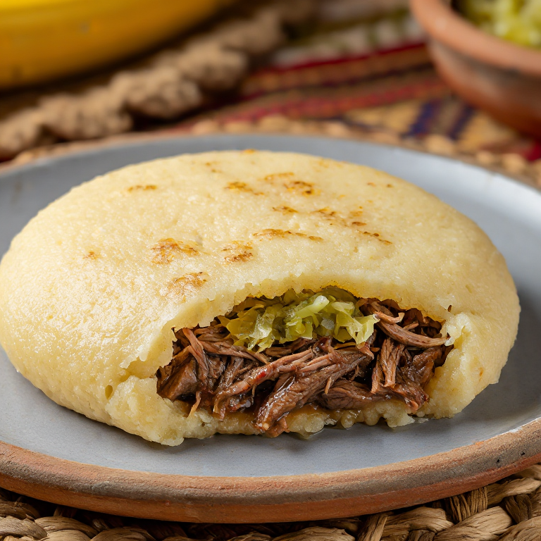 Arepa de Joumou con Carne Guisada al Estilo Haitiano