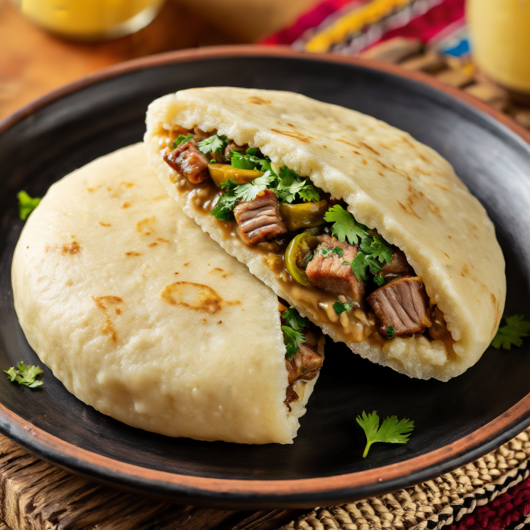 Arepa de Griot Haitiano con Pikliz