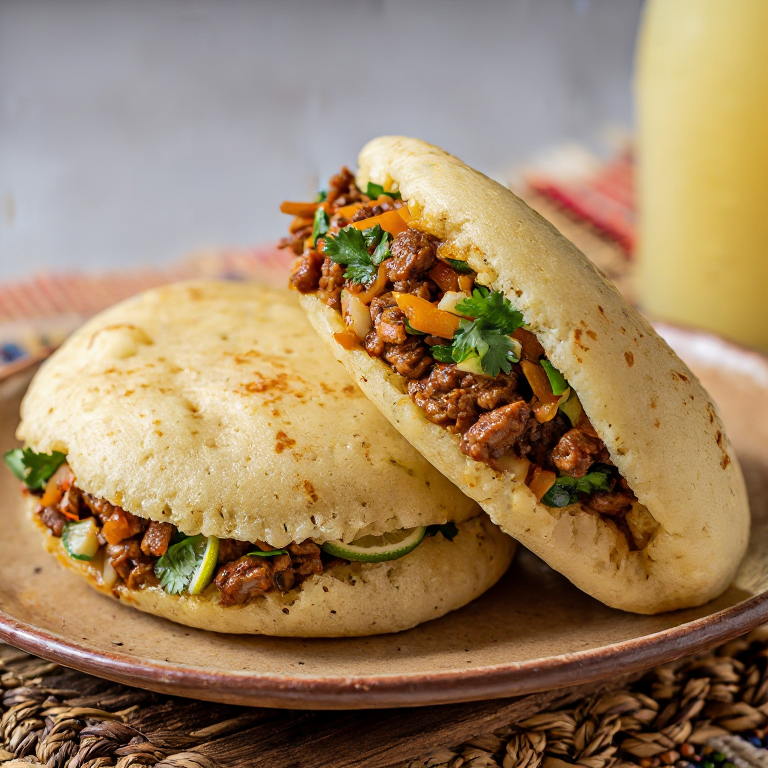 Arepa de Griot Haitiano con Pikliz