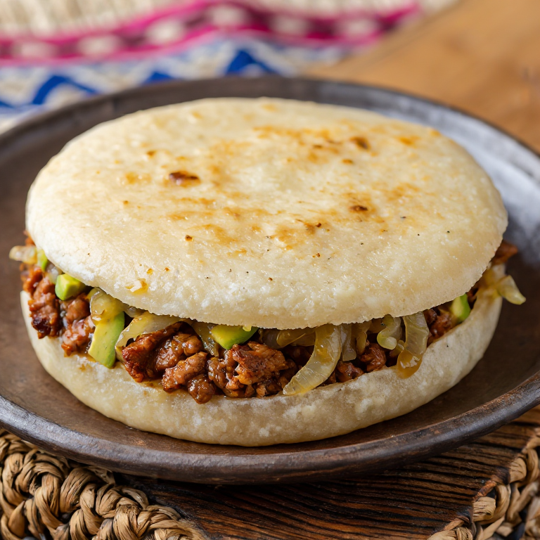 Arepa de Griot haïtien con Pikliz