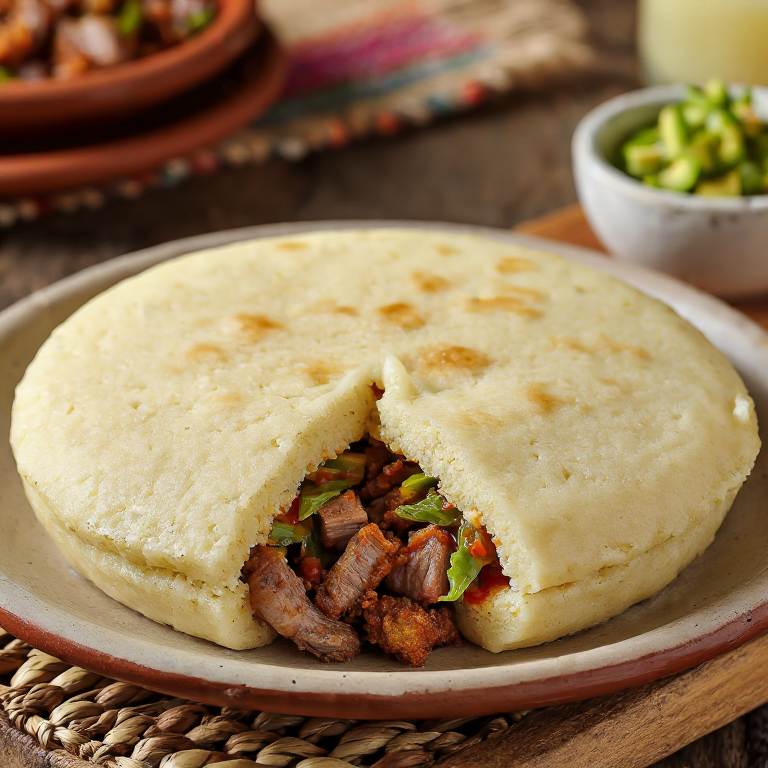 Arepa de Griot Haitiano con Pikliz