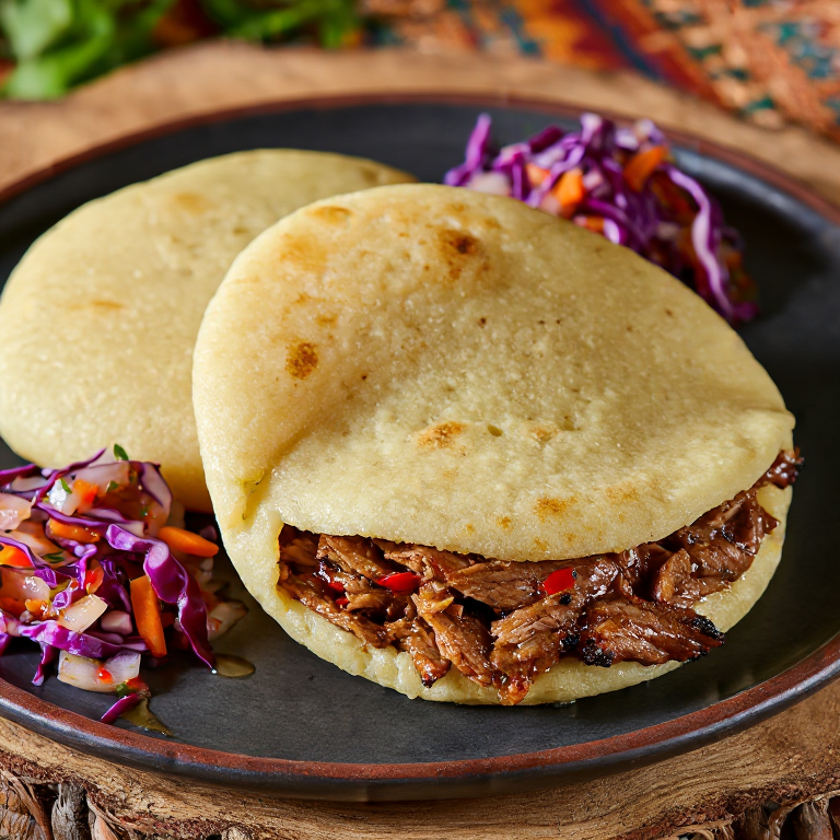 Arepa de Griot Haitiano con Pikliz