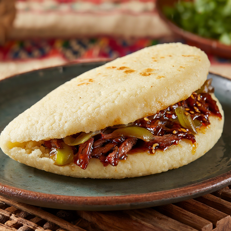 Arepa de Char Siu: Fusión de arepa venezolana con el cerdo laqueado de Hong Kong