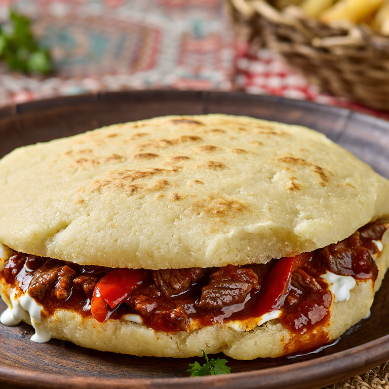 Arepa de Goulash Húngaro (Stuffed with Paprika Beef Stew)