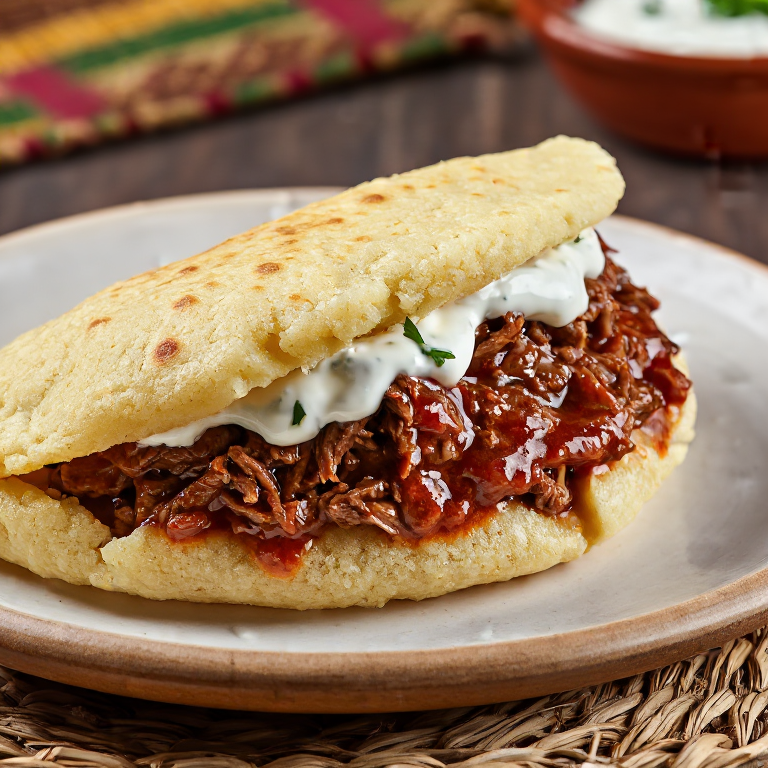 Arepa rellena de goulash húngaro (estilo Pécs)