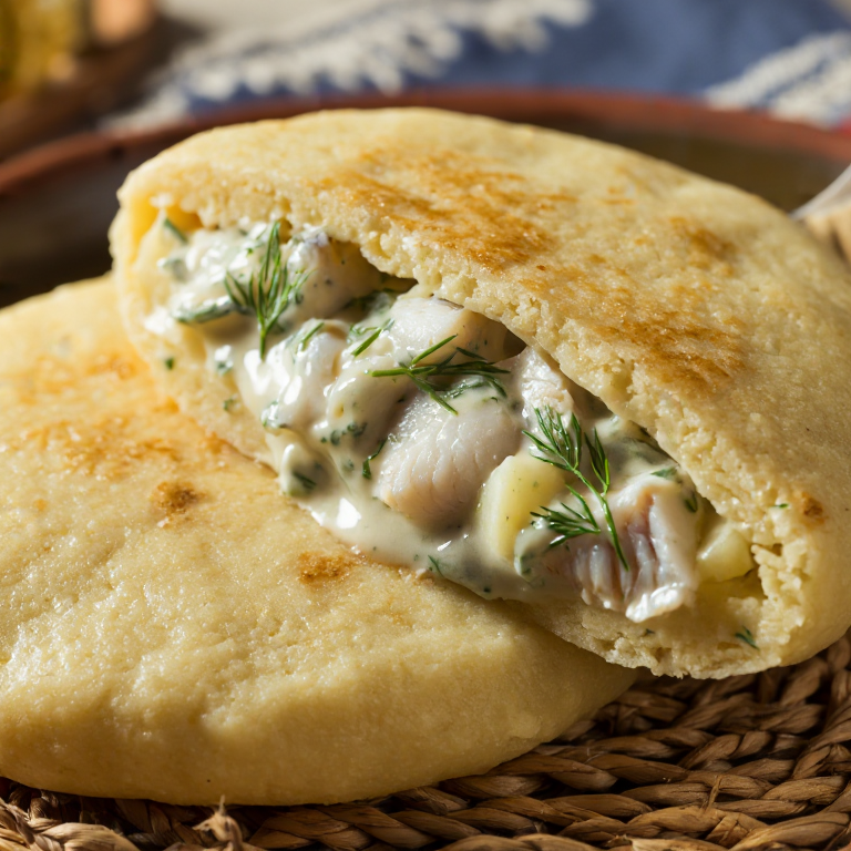 Arepa Rellena de Plokkfiskur (Estofado de Pescado Islandés)
