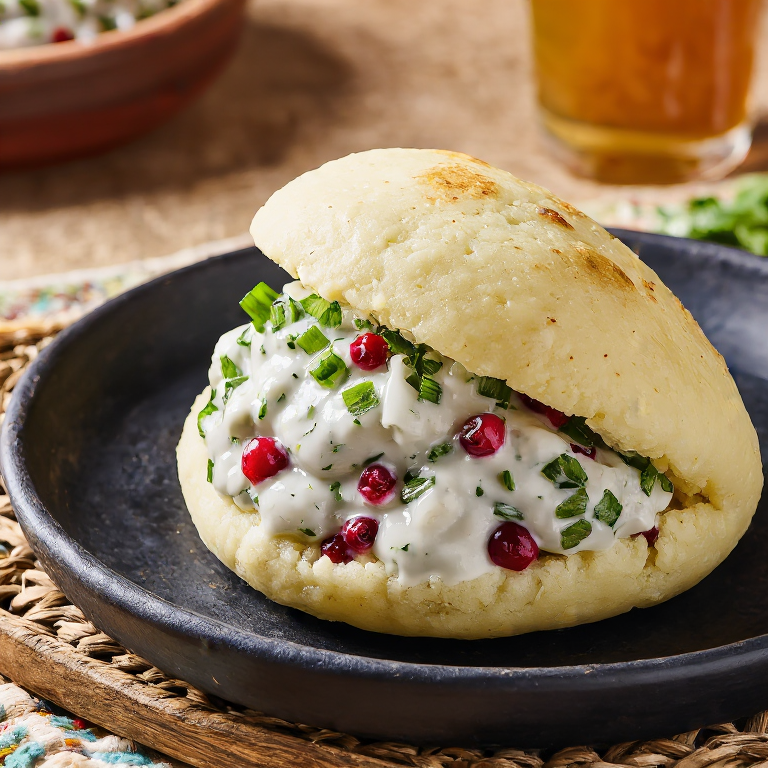 Arepa de cordero islandés con salsa de eneldo y skyr