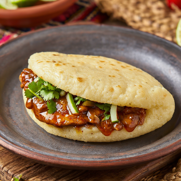 Arepa de Sate Ayam (Arepa Rellena de Pollo Satay)