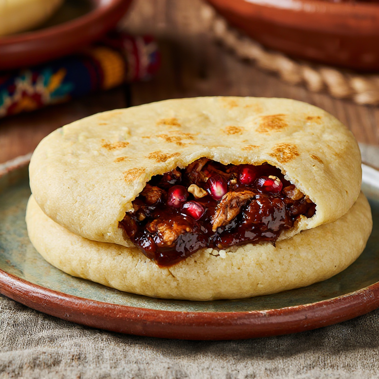 Arepa de Fesenjan: Pollo en Salsa de Granada y Nueces