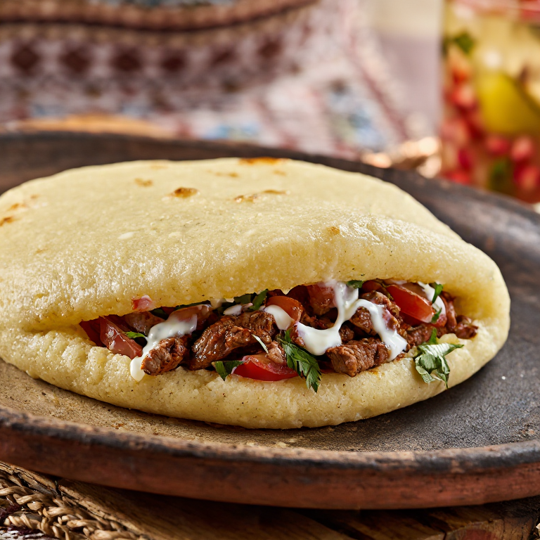 Arepa de Kebab Iraquí con Salsa de Yogur y Menta