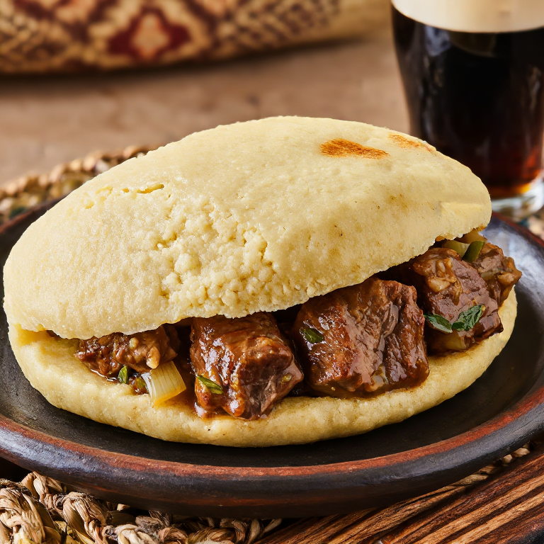 Arepa Irlandesa de Estofado de Cordero (Galway Stew Arepa)