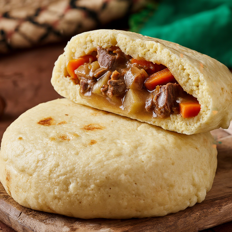 Arepa rellena de estofado irlandés (Irish Stew Arepa)