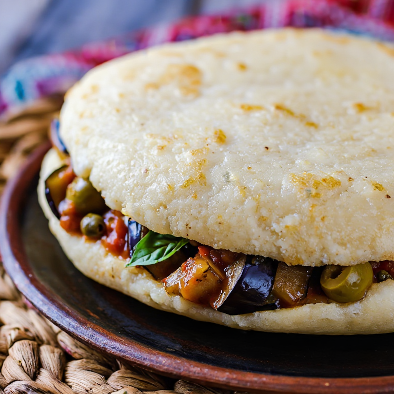 Arepa siciliana rellena de caponata