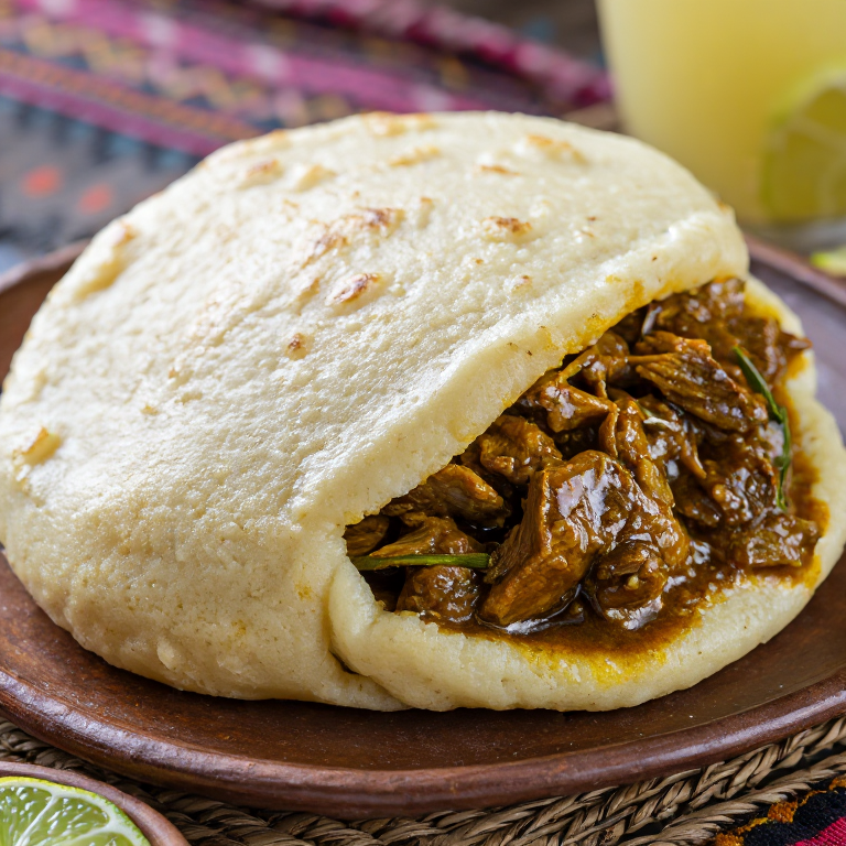 Arepa Rellena de Curry Goat (Curry Goat Stuffed Arepa)