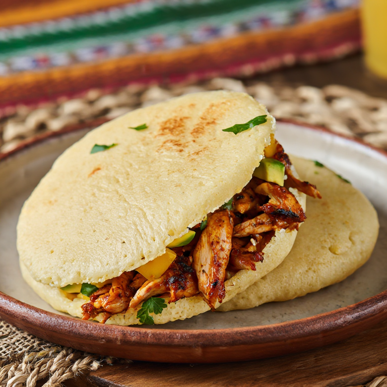 Arepa de Jerk Chicken con Mango Salsa