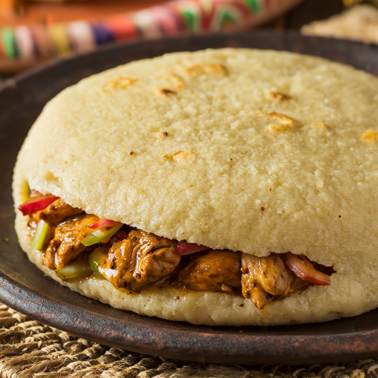 Arepa de Jerk Chicken Jamaicano