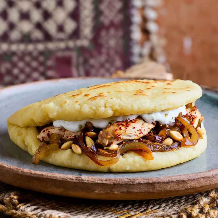 Arepa de Musakhan (Pollo con Sumac y Cebolla)