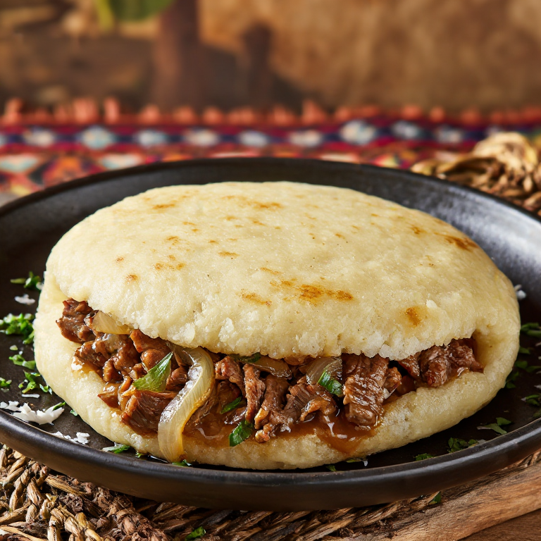 Arepa Beshbarmak: Fusión Kazakh en Masa de Maíz