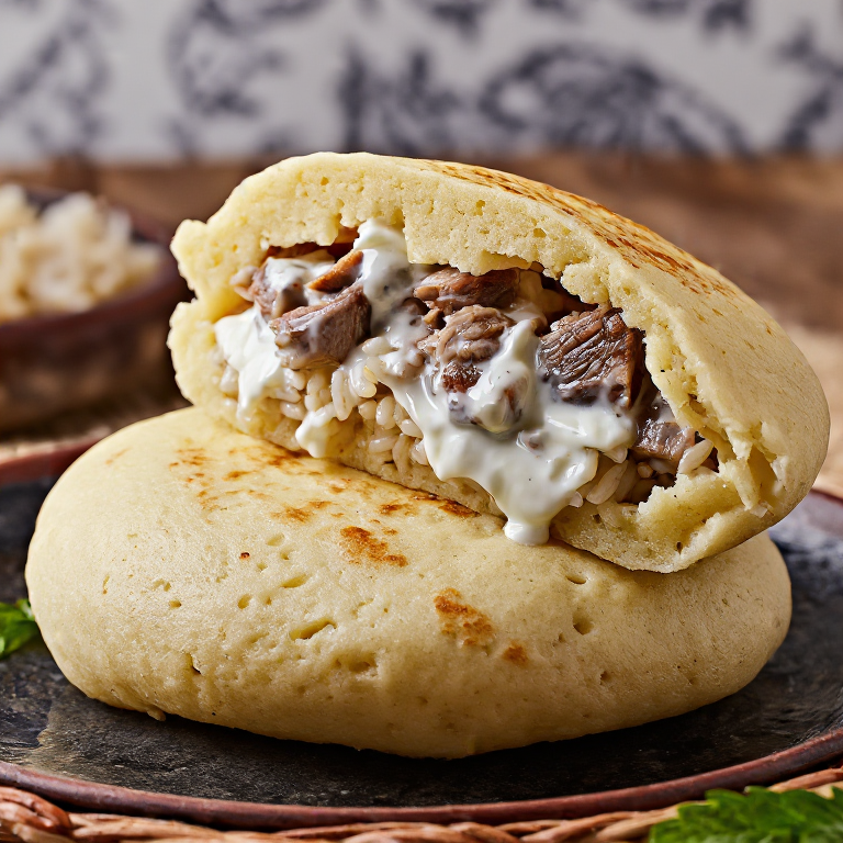 Arepa de Tavë Kosi (Arepa Rellena de Cordero al Estilo Kosovar)