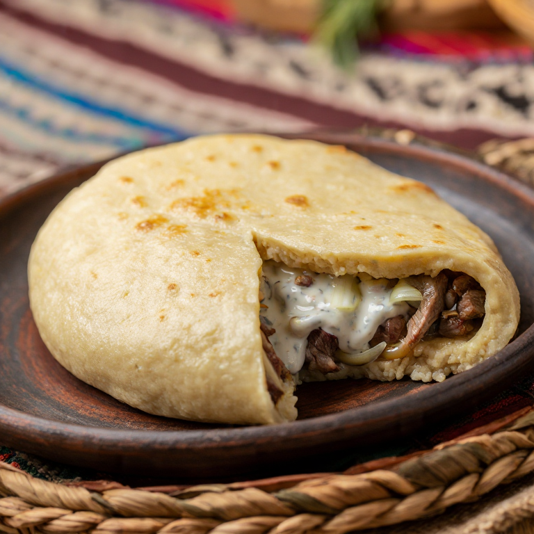 Arepa Beshbarmak: Fusión Kirguís con Relleno de Cordero y Cebolla