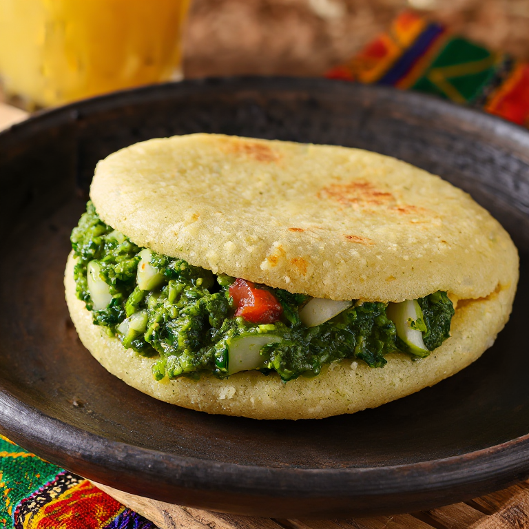 Arepa inspirada en la Salsa Palava de Bopolu, Liberia