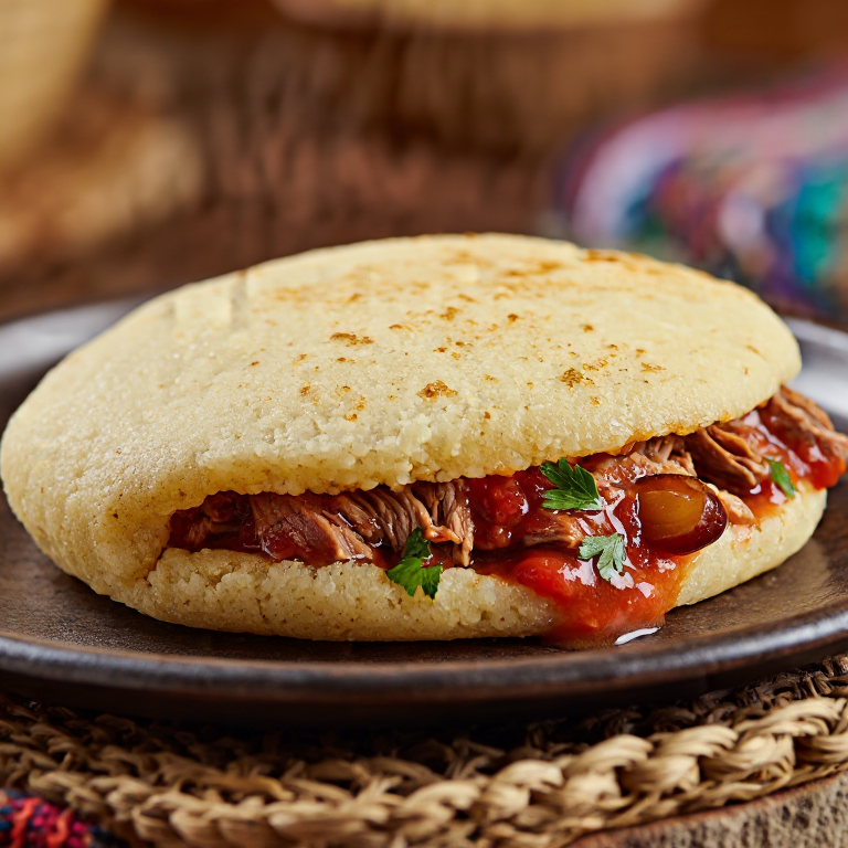 Arepa de bazín libio: arepa de maíz y cebada rellena de cordero estofado con dátiles