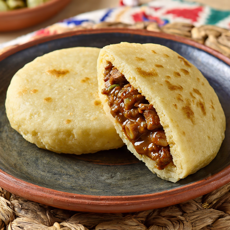 Arepa Bazeen: Arepa rellena de estofado libio de cordero y garbanzos