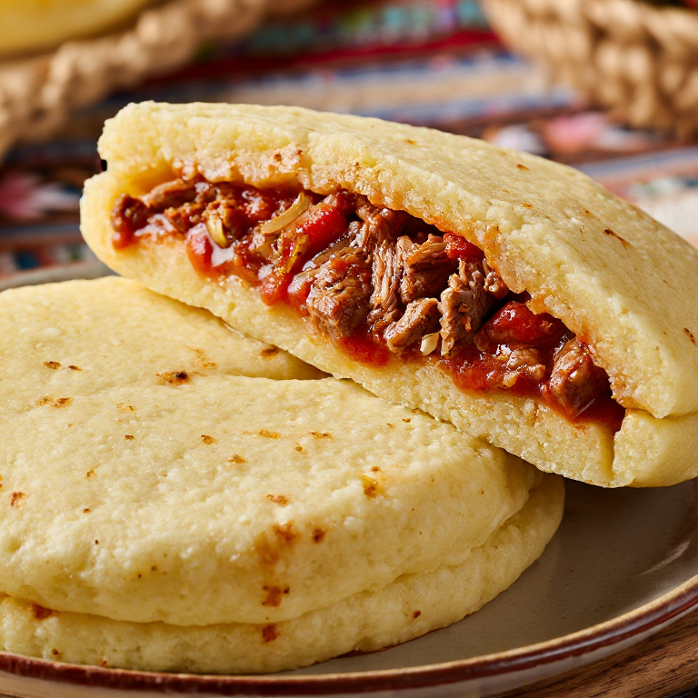 Arepa de Bazin: Cordero Especiado y Salsa de Tomate Libia