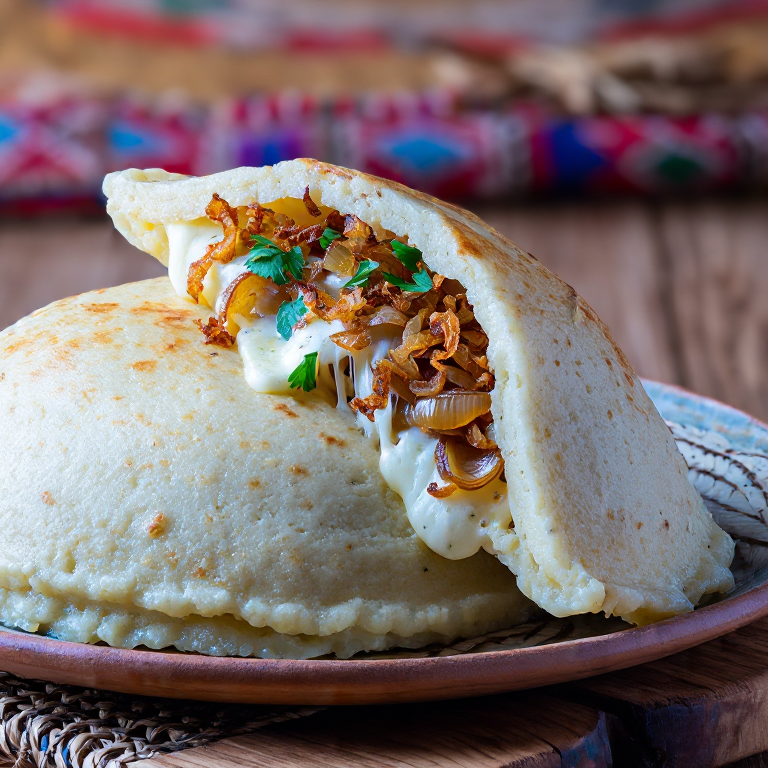 Arepa Rellena al Estilo Käsknöpfle (Liechtenstein)