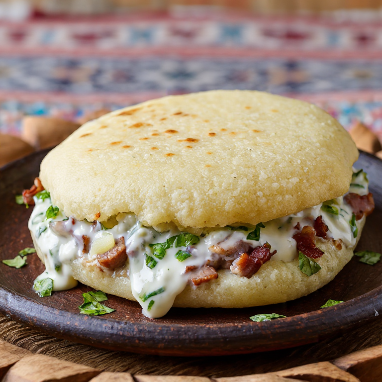 Arepa rellena de cerdo y papa al estilo Cepelinai lituano