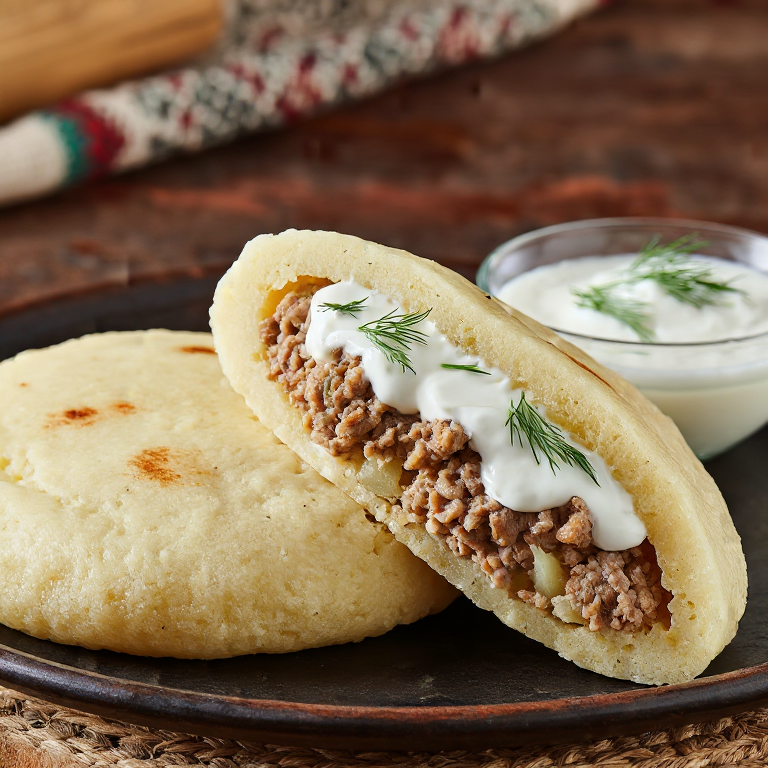 Arepa Estilo Cepelinai (Arepa Lituana Rellena de Cerdo y Papa)