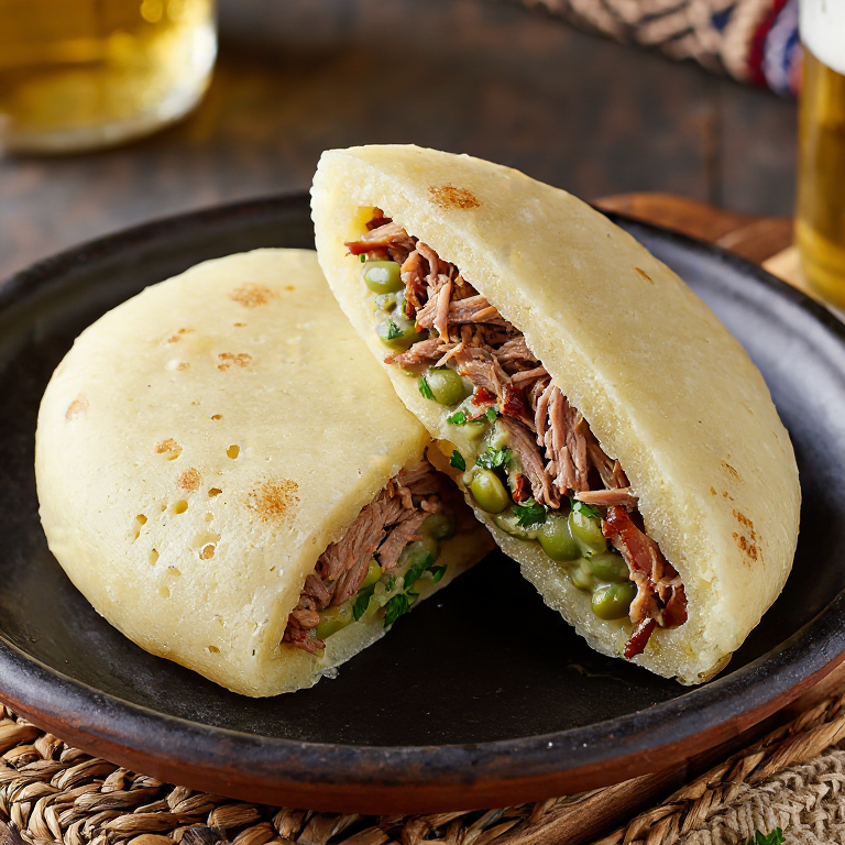 Arepa Judd mat Gaardebounen (Arepa de Cerdo Ahumado y Habas)