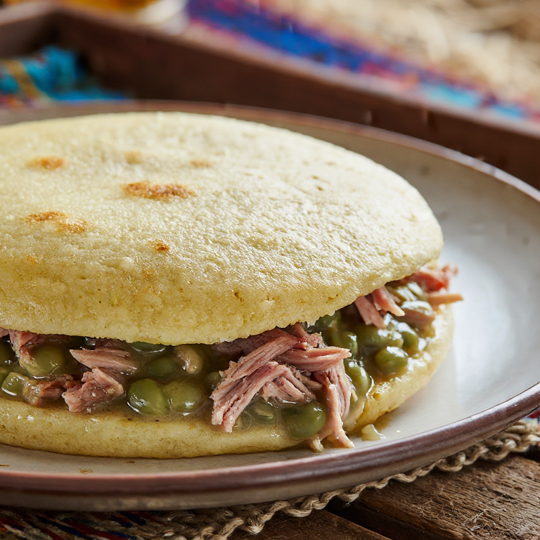 Arepa Judd mat Gaardebounen (Arepa de Cerdo Ahumado y Habas)