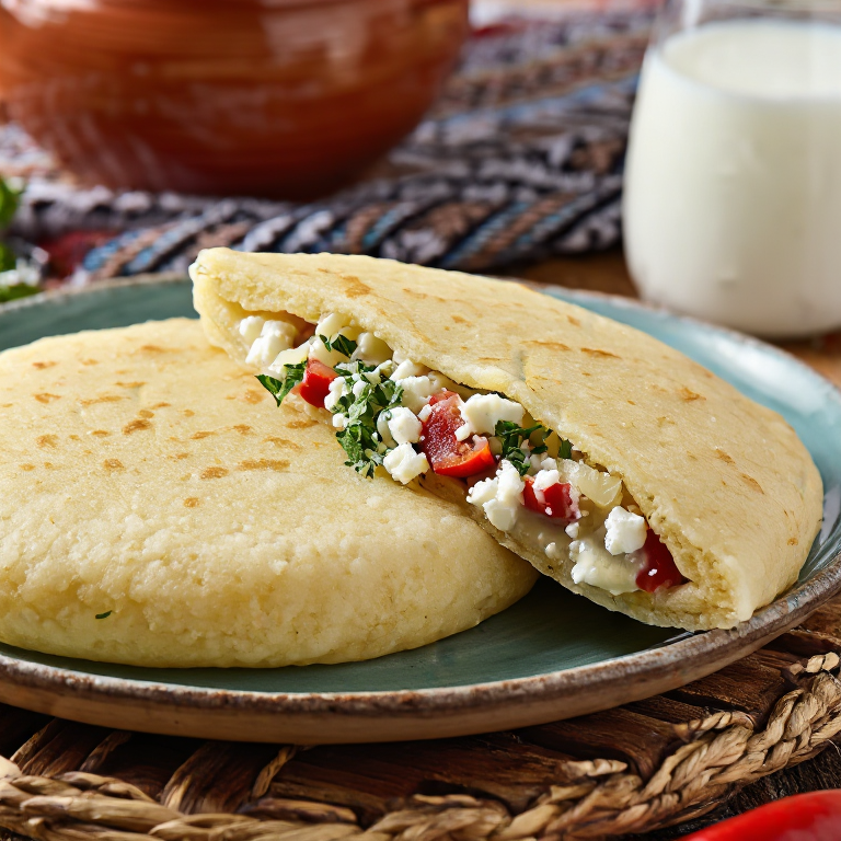 Arepa rellena de tavče gravče (frijoles macedonios)